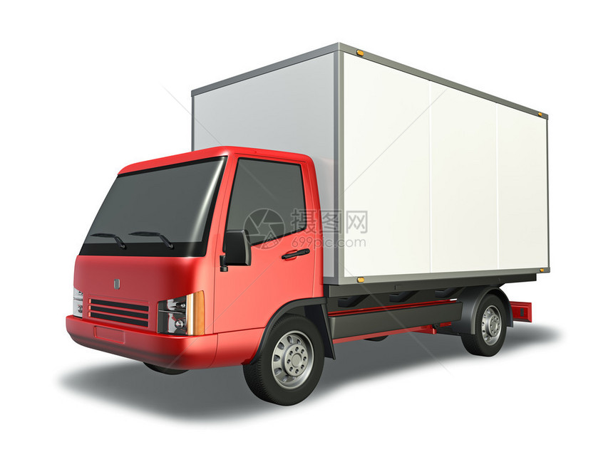 红色小卡车的3d插图图片