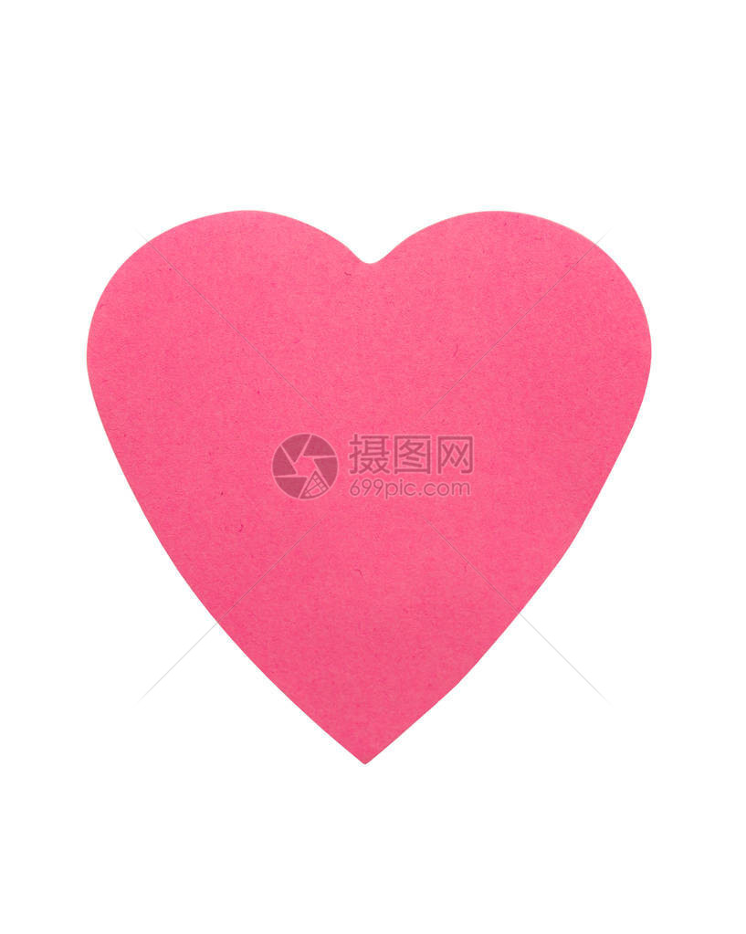 粉红色的心由纸制成在白色背景下被隔离图片
