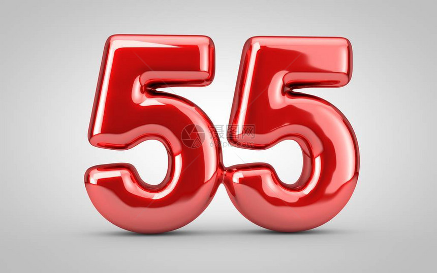 红色光泽气球编号55孤立在白色背景上3D渲染插图最适合周年纪念生日图片