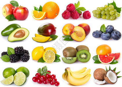 白色背景上分离的新鲜水果背景图片