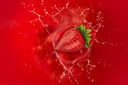 草莓溅入汁液红色图片