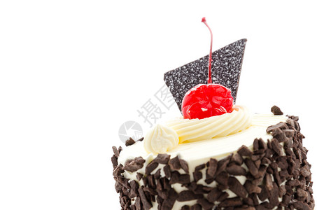 白色背景上的黑森林蛋糕图片