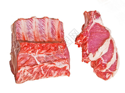 白色背景上的新鲜肉烹饪原料背景图片