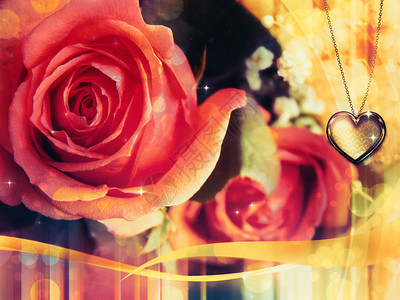 美丽的贺卡上面有红玫瑰和金图片
