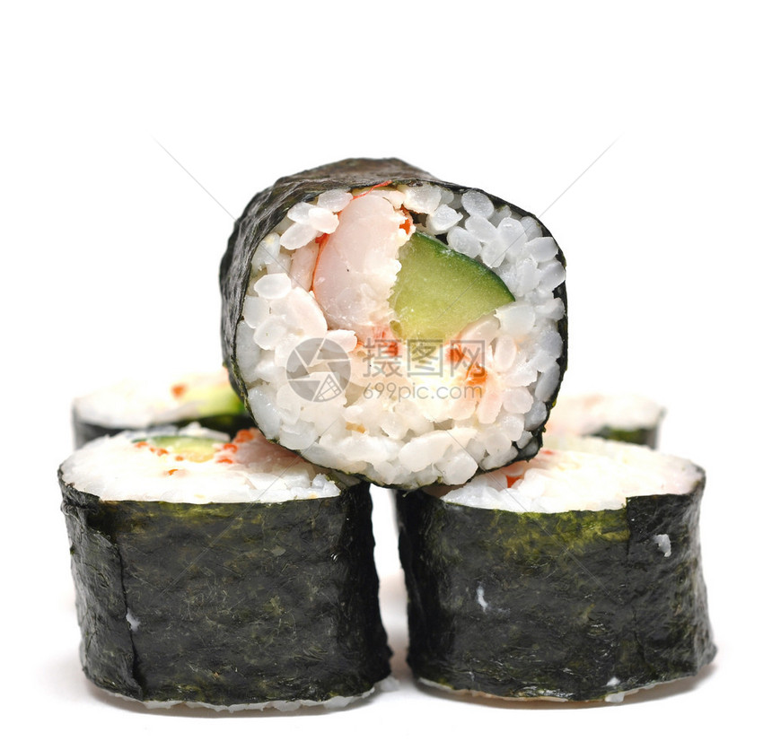 白色背景上的寿司图片