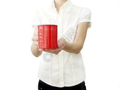 红咖啡杯女孩手图片