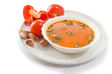 番茄汤配番茄大蒜和辣椒粉图片