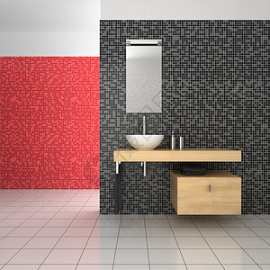 现代洗手间黑色红背景图片