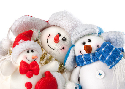 三个圣诞雪人孤立在白色图片