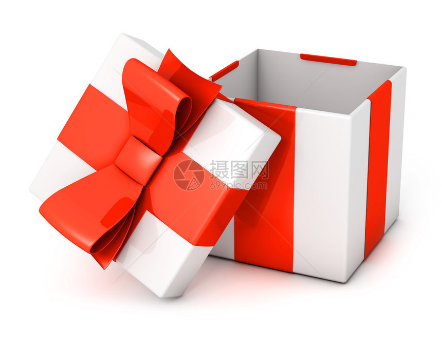 打开孤立在白色的礼物盒图片
