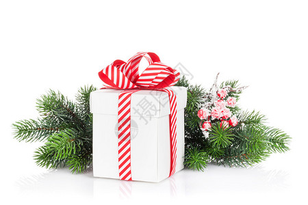 圣诞礼物盒和fir树枝图片