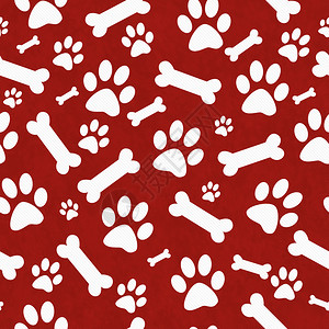 红和白狗Paw打印和骨灰砖重复模式背景背景图片