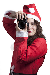 拿着相机的圣诞老人女图片