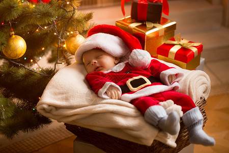 小宝圣诞老人睡在圣诞图片