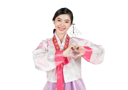 身穿韩国传统服装的亚洲妇女图片