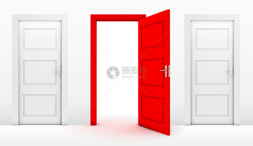 打开红色门和关闭白色门白色背景图片