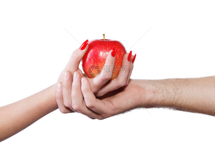 年轻夫妇手握着苹果和罪恶图片