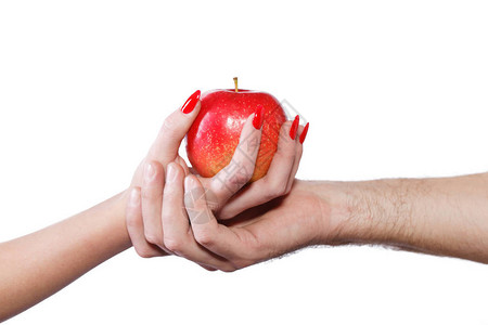 年轻夫妇手握着苹果和罪恶图片
