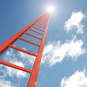 通往天空的红色梯子的概念图图片