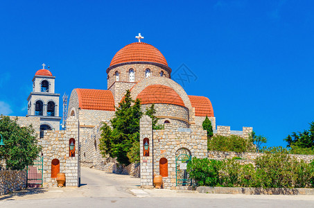 希腊修道院经典红色屋顶希腊卡林图片