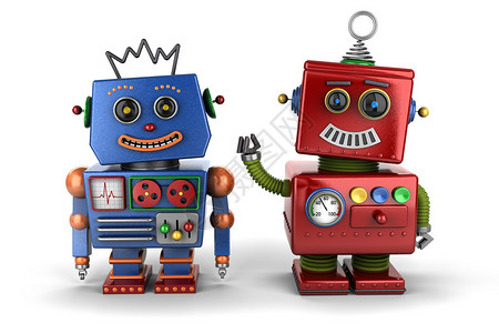 两个快乐的老式玩具机器人朋友图片