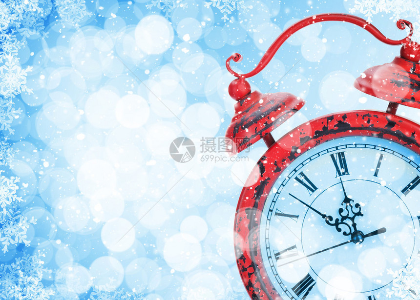 圣诞节背景时钟和雪模图片