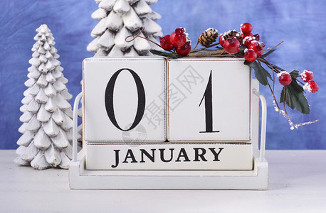 1月1日新年快乐的旧木块日历图片