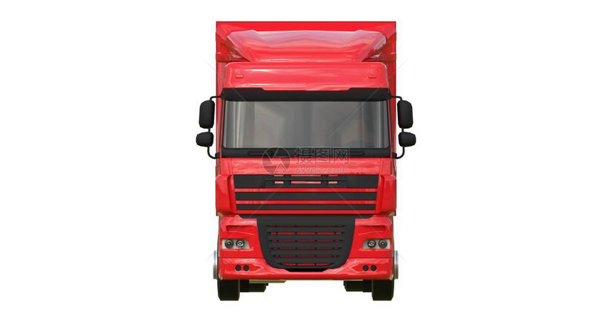 装有半拖车的大红色卡车用于放置图形的图片