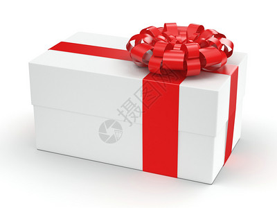 喜庆3D渲染带红丝带蝴蝶结的白色礼盒设计图片
