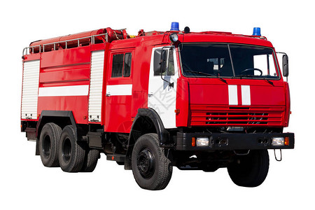 救火车俄罗斯的红色大救援车被隔离在白背景图片