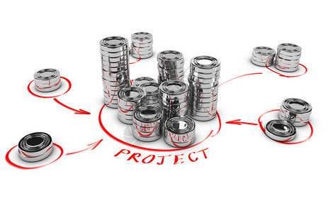 成堆的通用硬币在白色与指向最高堆的箭头金钱投资或金融的概念图片