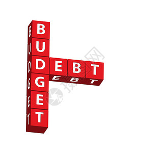 红色块在白色背景预算和债务上图片