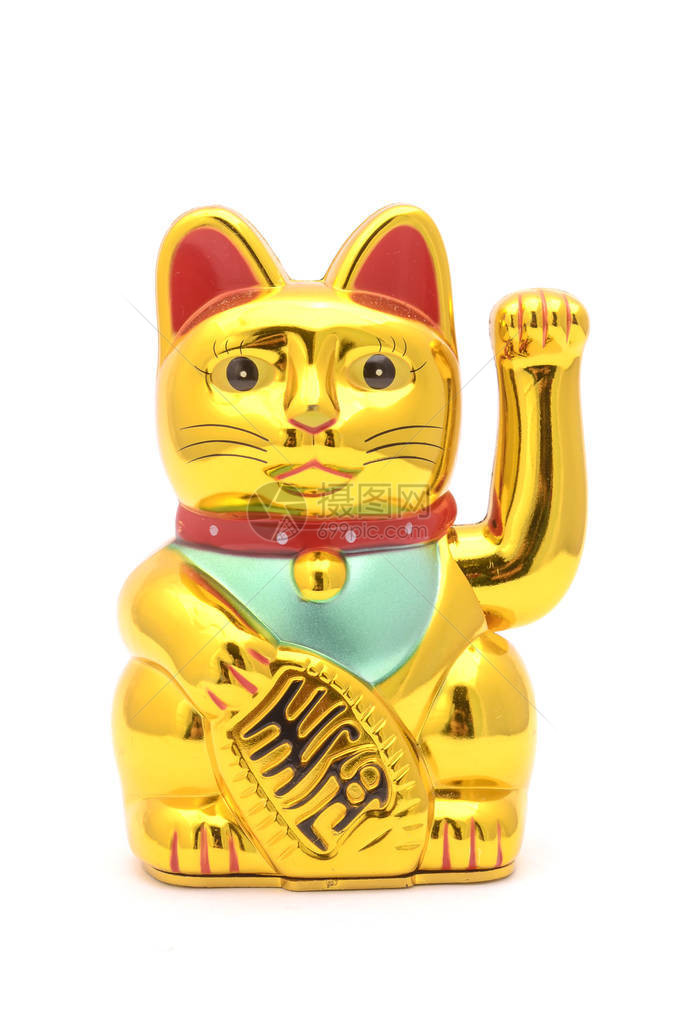 雕像金色的金猫带了好运在白图片