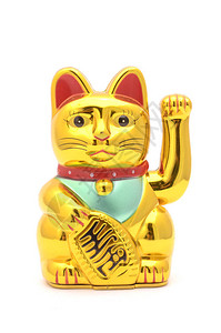 雕像金色的金猫带了好运在白图片