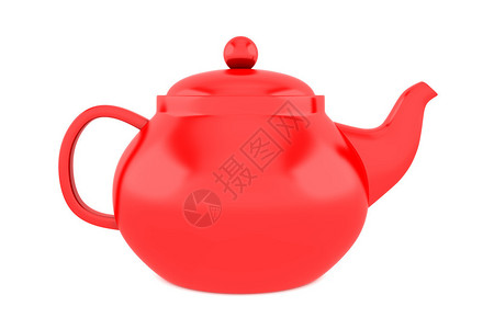 红色茶壶隔离在白色背景与剪切路径图片