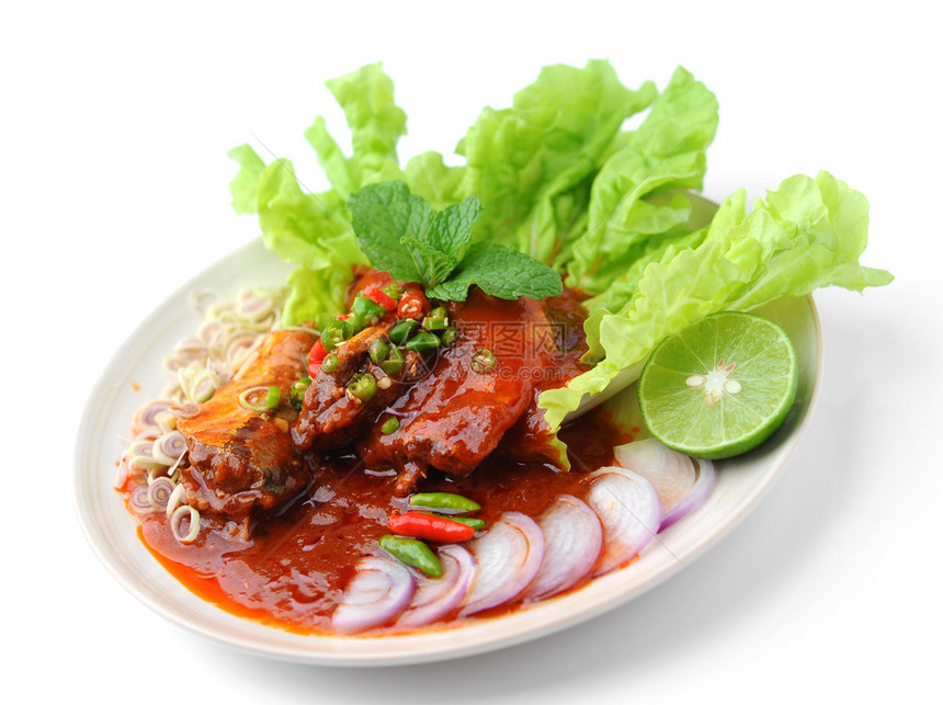 辣沙丁鱼配番茄酱百胜泰式食物风格图片