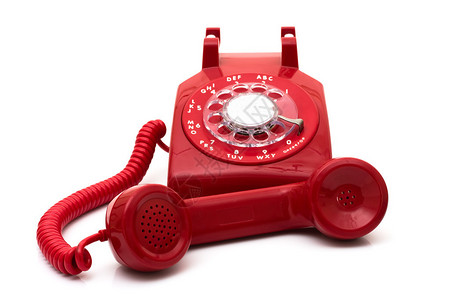 白色隔离的红色复古电话求救背景图片