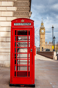 伦敦的红色电话小屋背景图片