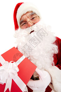 照片快乐的圣诞老人和红色礼品图片