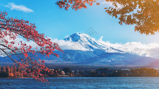 河口湖是日本欣赏富士山风景的最佳地点之一背景图片