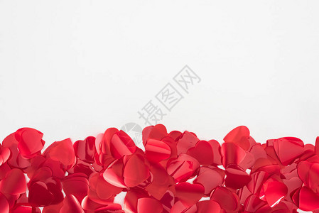 灰色背景中美丽的红色心形花瓣的特写视图背景图片