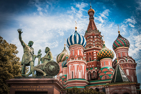 圣巴西尔教堂和俄罗斯莫科红广场Minin和Pozhar图片