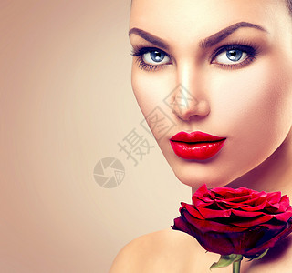 美容时装模特女人的脸红图片