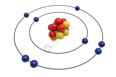 具有质子中子和电子的氧原子的玻尔模型科学与化学概图片