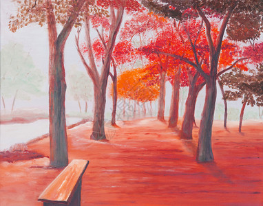 红色公园中阳光明媚的秋图片