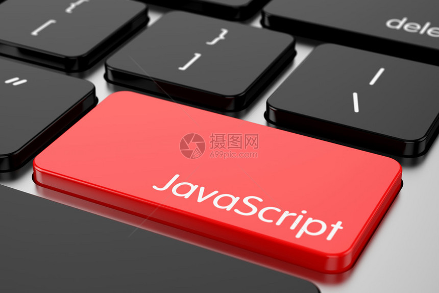 计算机编程码键盘概念的3d渲染带有机器代码语言Javascript的红色En图片