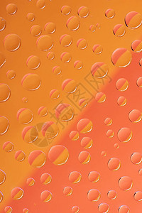 在明红和橙色背景上对透明水滴图片