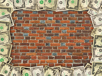 美元框架和红砖墙背景图片