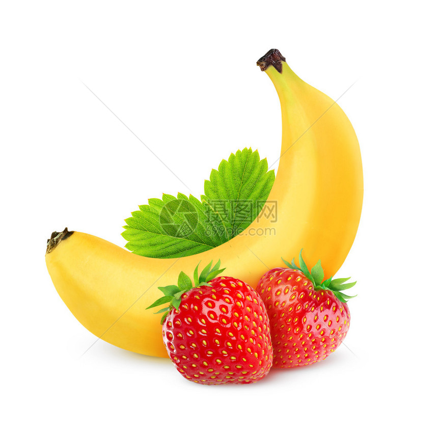 草莓和香蕉上白色孤立图片