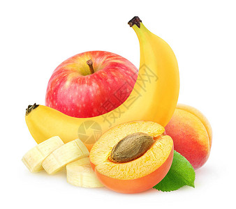 切杏去皮切片香蕉和红苹果水图片